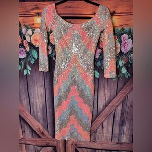 Elegant Multicolor Sequin Long Sleeve Dress